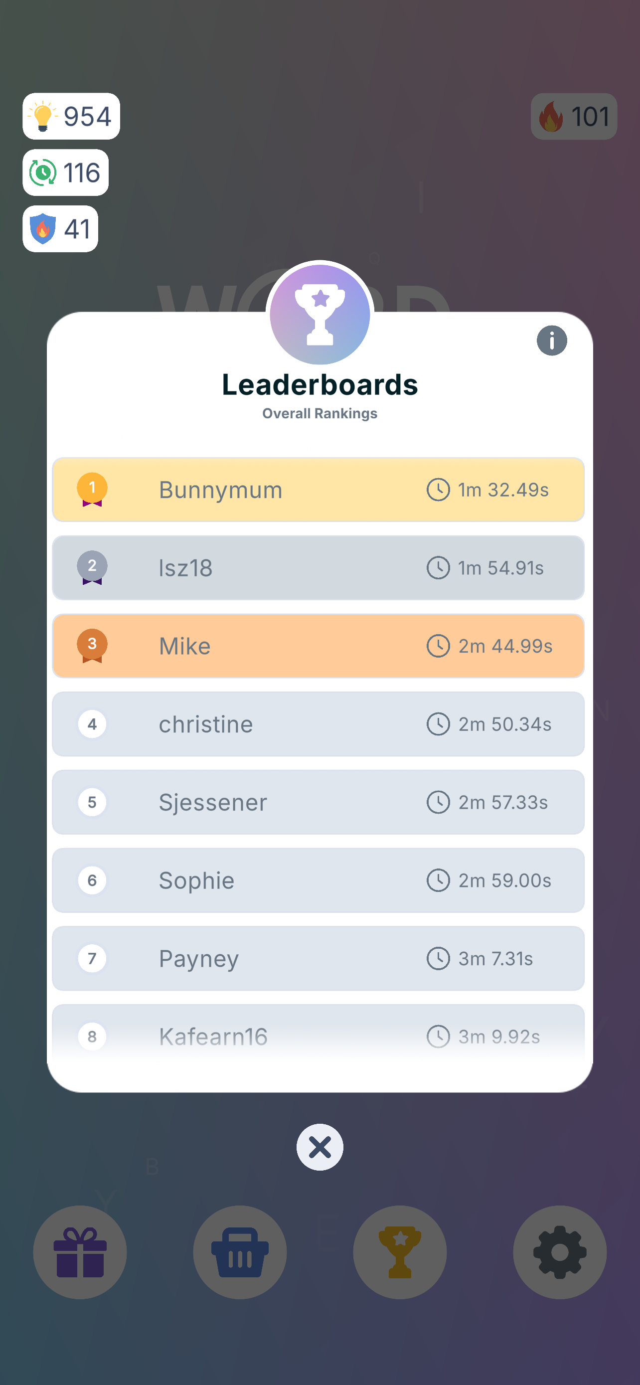 WordSee leaderboard rankings