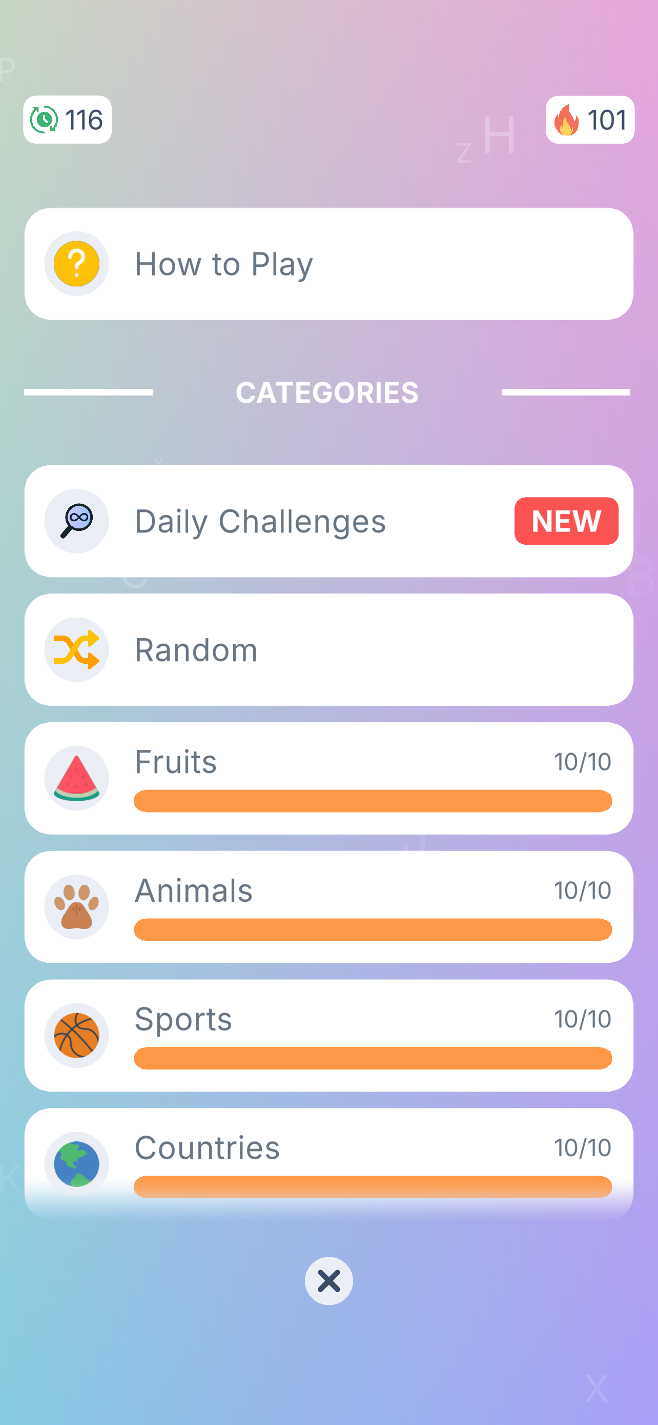 WordSee puzzle categories