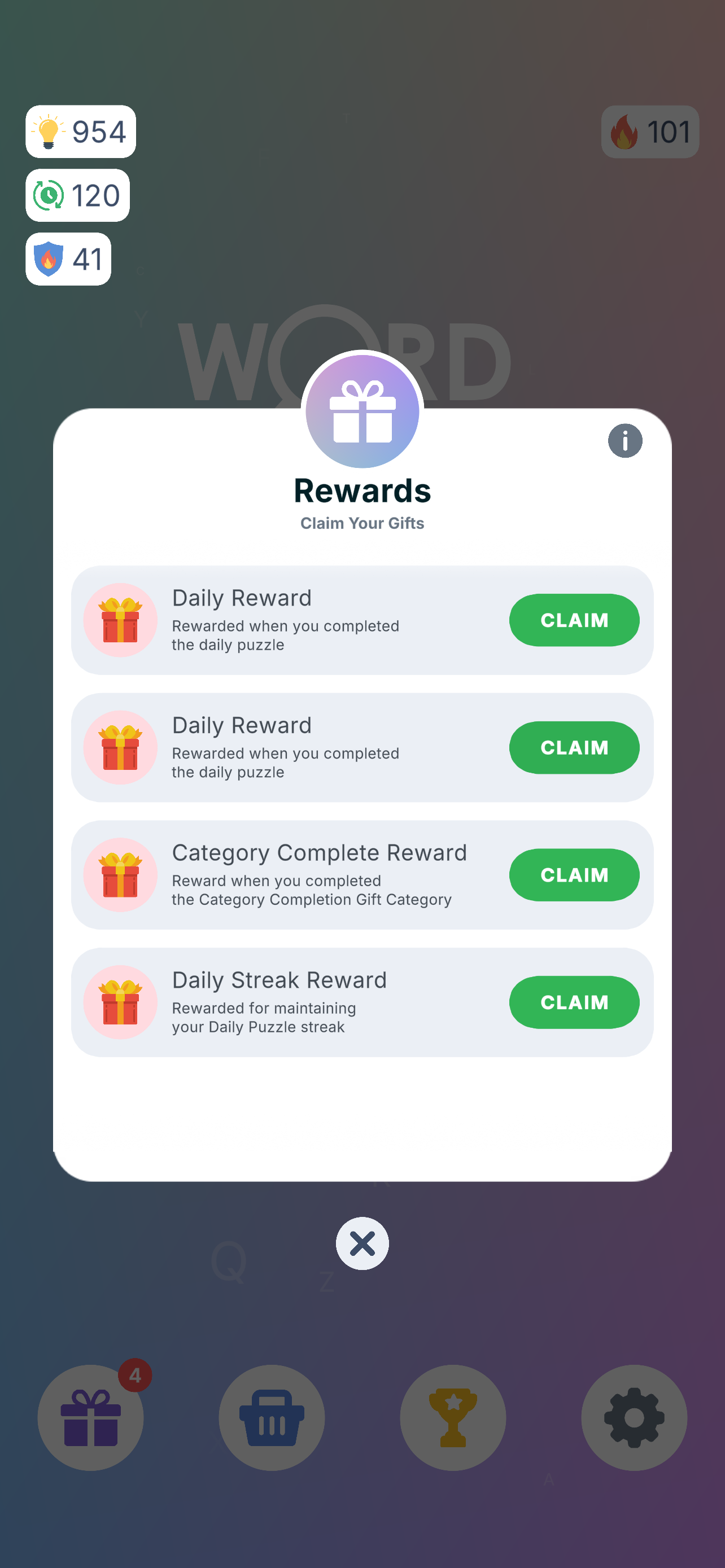 WordSee rewards screen